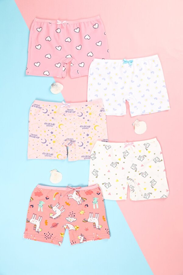 MADALİNA KIZ ÇOCUK %95 PAMUKLU KARIŞIK DESENLİ 5 Lİ BOXER