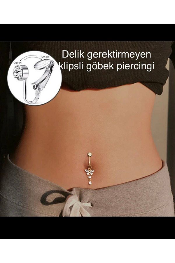 Arescollection Clip on Compression Fake Belly Piercing That Doesn