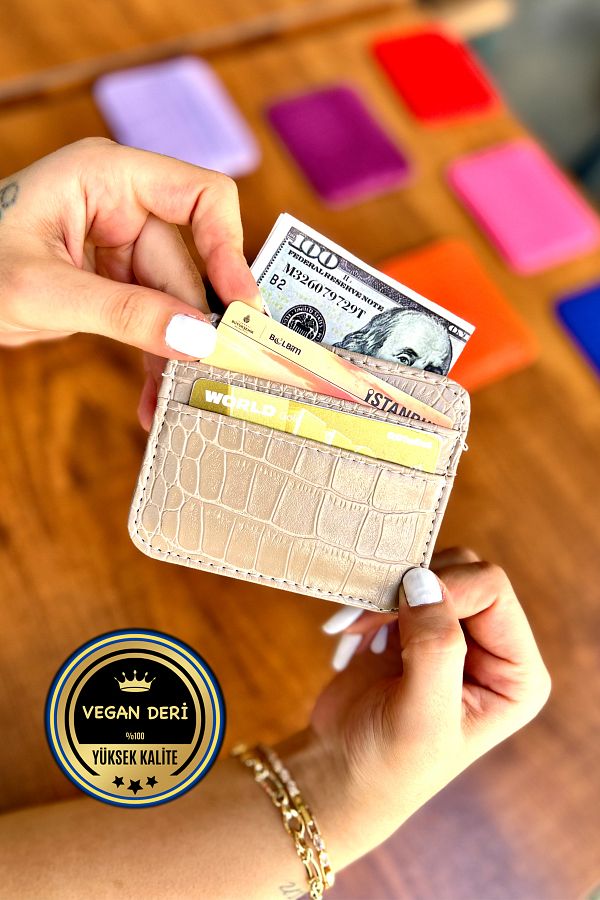 CüzCan-Mimi Cream Vegan Leather Women's Super Slim Double-Sided Card Holder 1