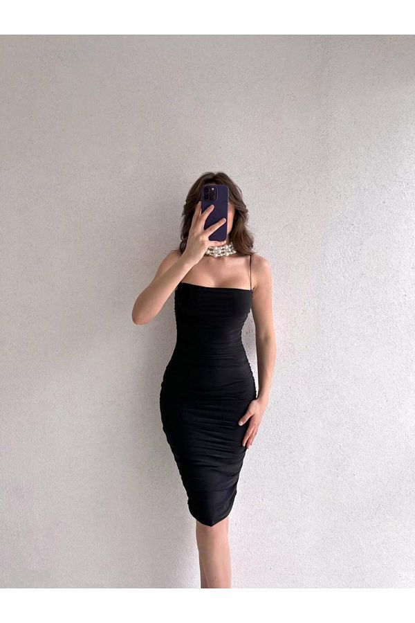 Black thin strap midi dress cheap
