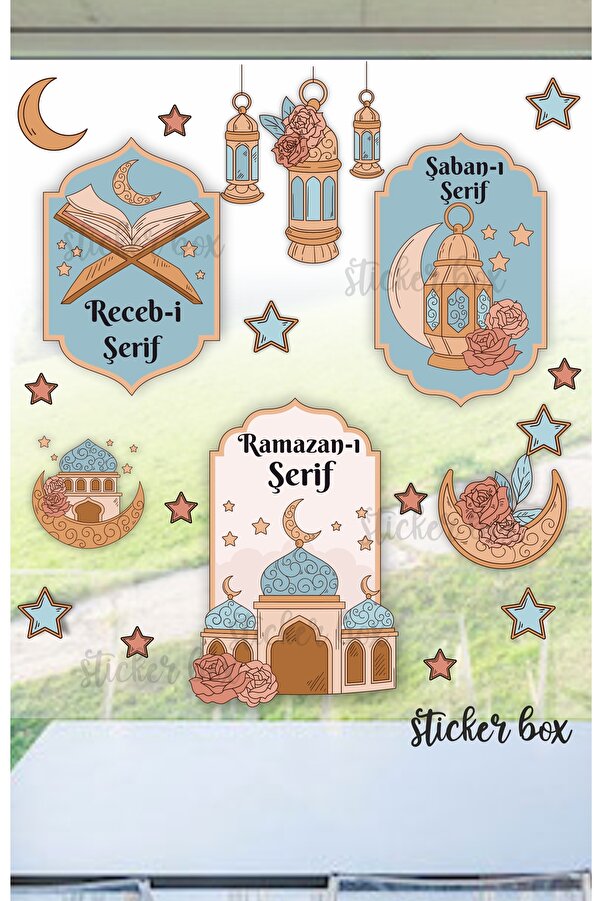 Think And Print Ramazan Ayı ve 3 Aylar Temalı Dekoratif Duvar Cam Sticker Seti Hoşgeldin Ramazan, Recep Şaban Ayı