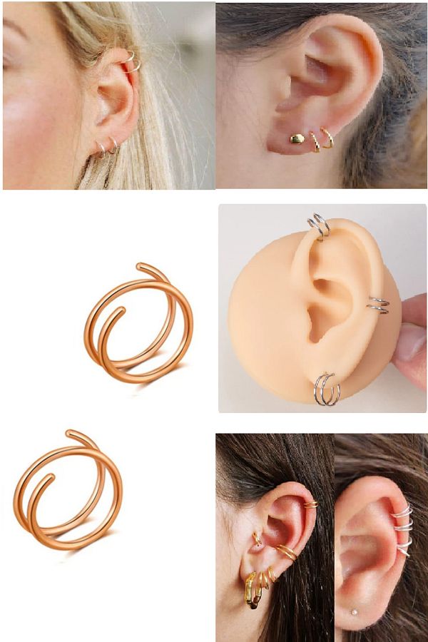 Ote Beri Rose Gold Unisex Piercing Double Look Single Hole Auger 1 Cartilage Earrings Trendyol