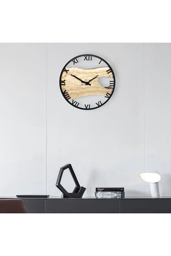 CajuArt-Roman Numeral Tree Slice Log-Shaped Round Wall Clock Md1 40 cm Decorative Design Clock 1