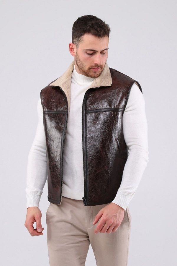 Leather and fur vest cheap