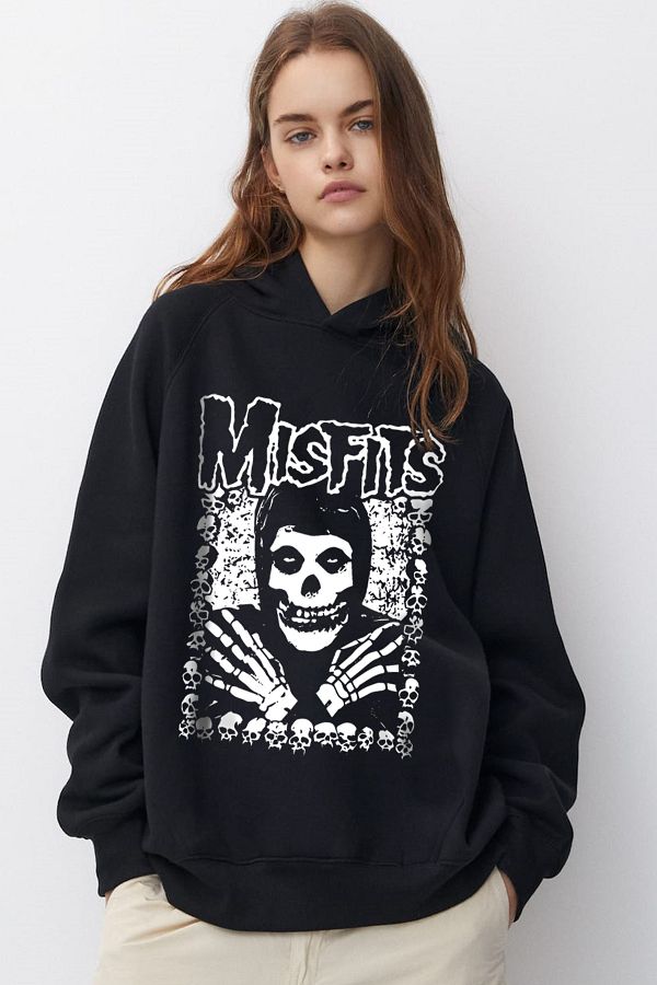 Freak Tshirt Black Color Misfits Printed Unisex Hooded Metal Sweatshirt Trendyol