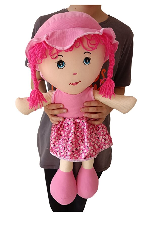 Nostalji Kutusu Uyku Arkadaşı Pembe Oyuncak Bez Bebek Kız Çiçek Desenli Elbiseli 65 Cm