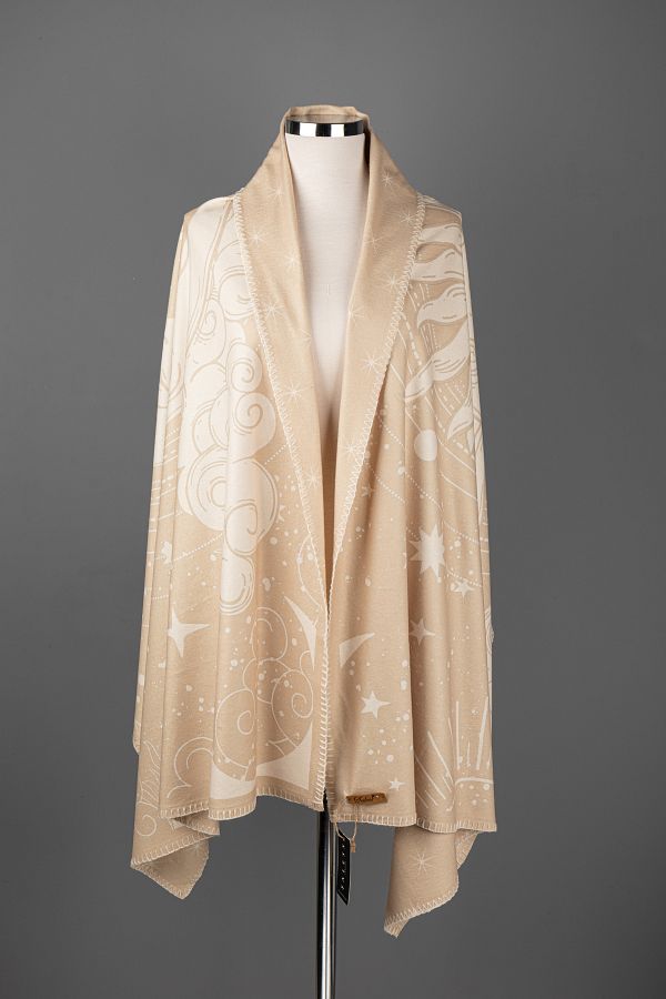 Saless-Double Sided Patterned Shoulder Shawl - Beige 1