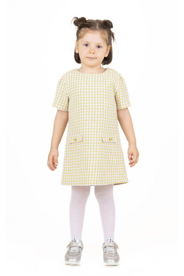 best kids Girl s Yellow Short Sleeve Tweed Dress Trendyol
