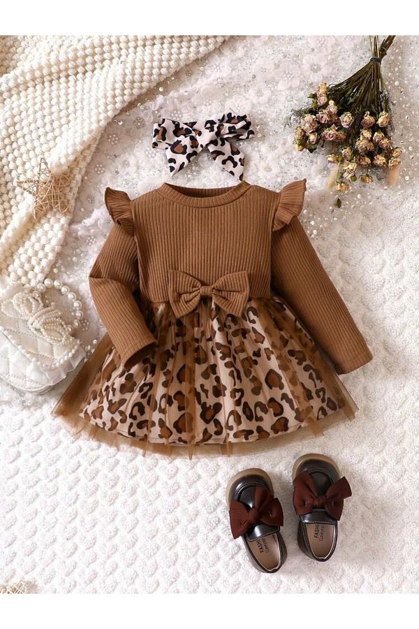 tunay moda Leopard Tulle detailed camisole dress Trendyol