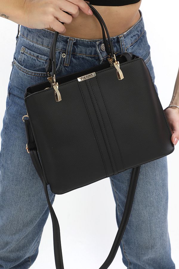 Piedra-Black New Season Women's Bag with Plenty of Compartments, Can Be Used in Hands and with Shoulder Strap 1