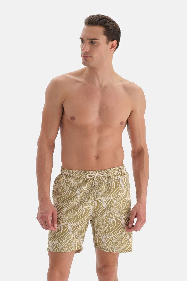 Dagi-Green Zebra Pattern Medium Swim Shorts 1