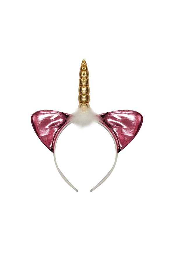 Big Party-Shiny Satin Unicorn Crown - Pink with Horned Feathers 1