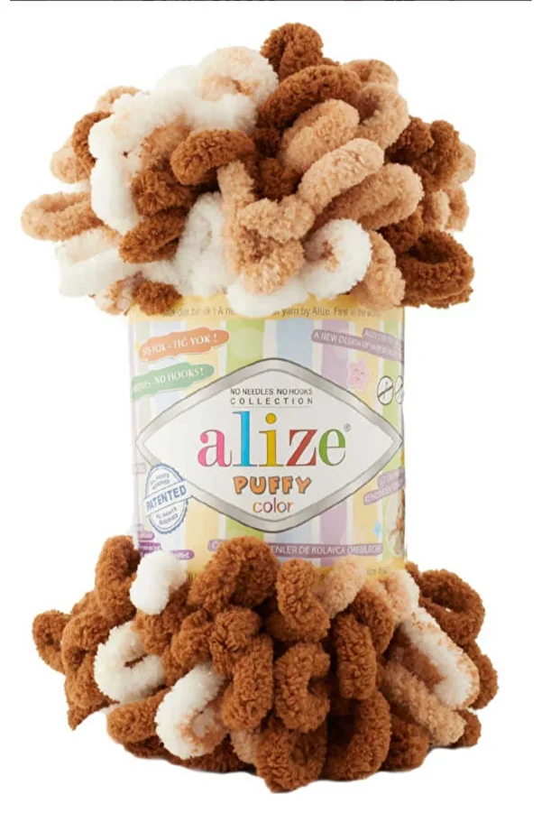 Alize-Marbled Hand Knitted Velvet Rope 5 Pcs - Puffy Color No6398 1
