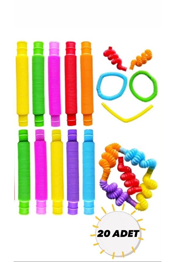 ümit toys 20 Adet Pop Tubes Eğitici Stres Giderici Oyuncak Esnek Boru
