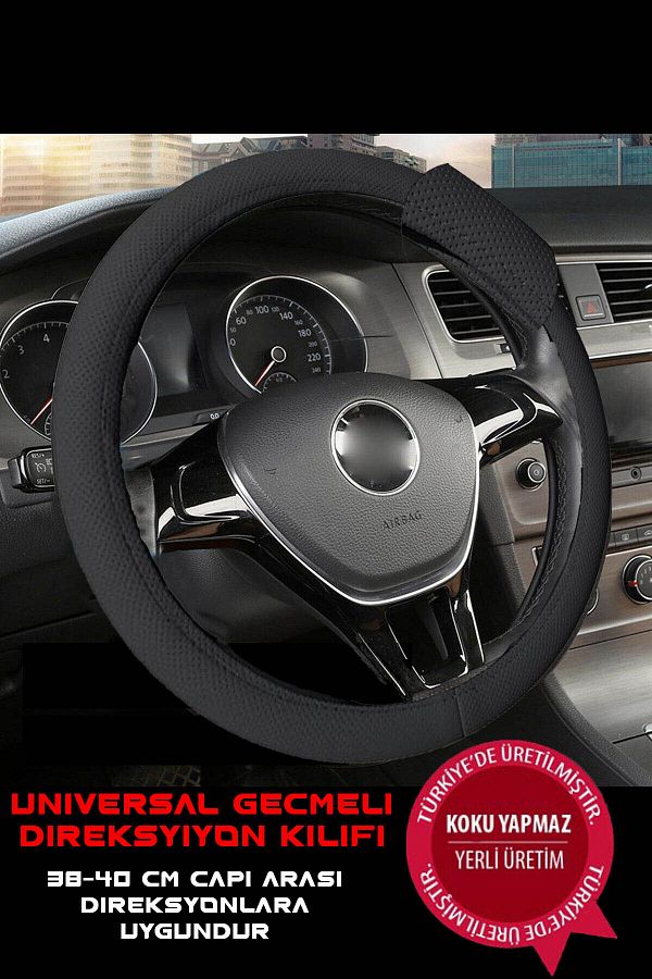 NiCe Shop-Premium Luxury Snap-on Steering Wheel Cover Odorless 38-40 Cm, Black Artificial Leather, Snap-on Steering Wheel Cover, 1