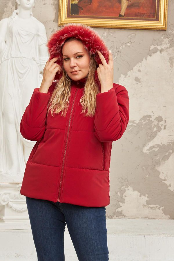 Rmg Hooded Matte Fabric Plus Size Red Puffer Coat Trendyol