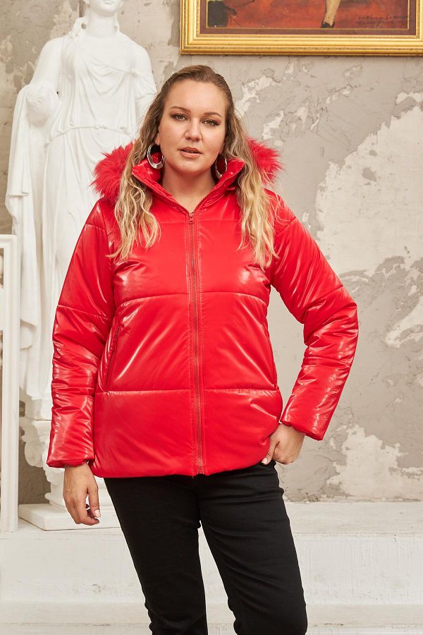 Rmg Hooded Shiny Fabric Plus Size Red Puffer Coat Trendyol
