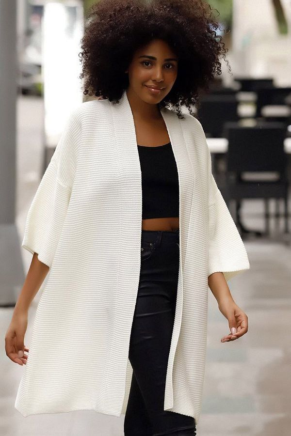ALCHON Folded Shawl Collar Wide Short Half Sleeve Long Pocketless Comfortable Loose Fit Seasonal Over the Knee Knitwear Cardigan Trendyol