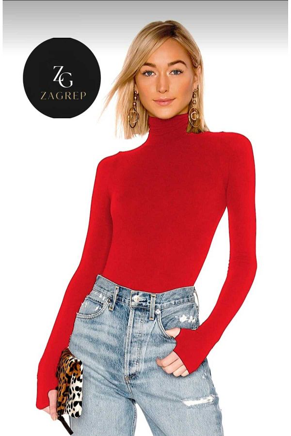 Zagrep-Red Body Turtleneck Finger Interlocking Silk Jersey Double Layer No Inner Display 1