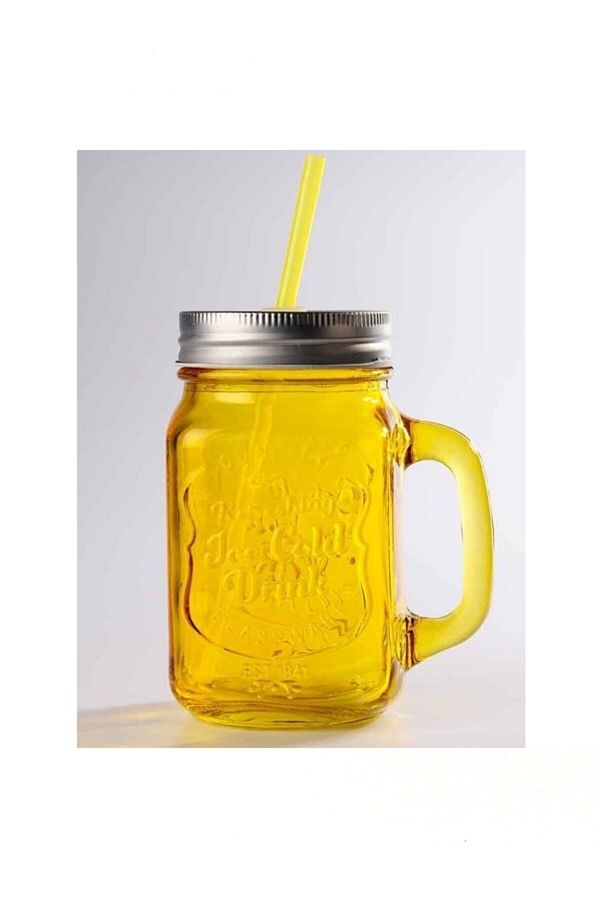 Otantik-Glass Jar with Straw Mug 400ml Soft Drink Lemonade Cup 4 Color Options 1