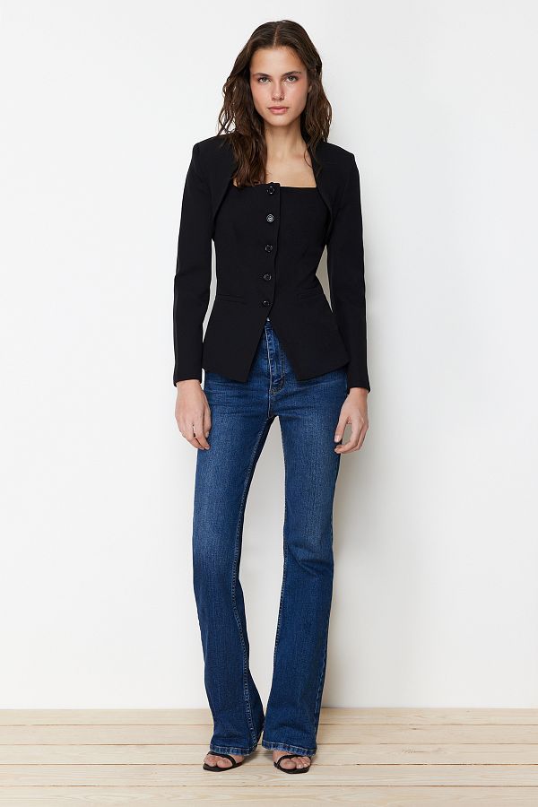 Trendyol Collection-Black Bolero Detailed Woven Blazer Jacket TWOSS24BC00019 1