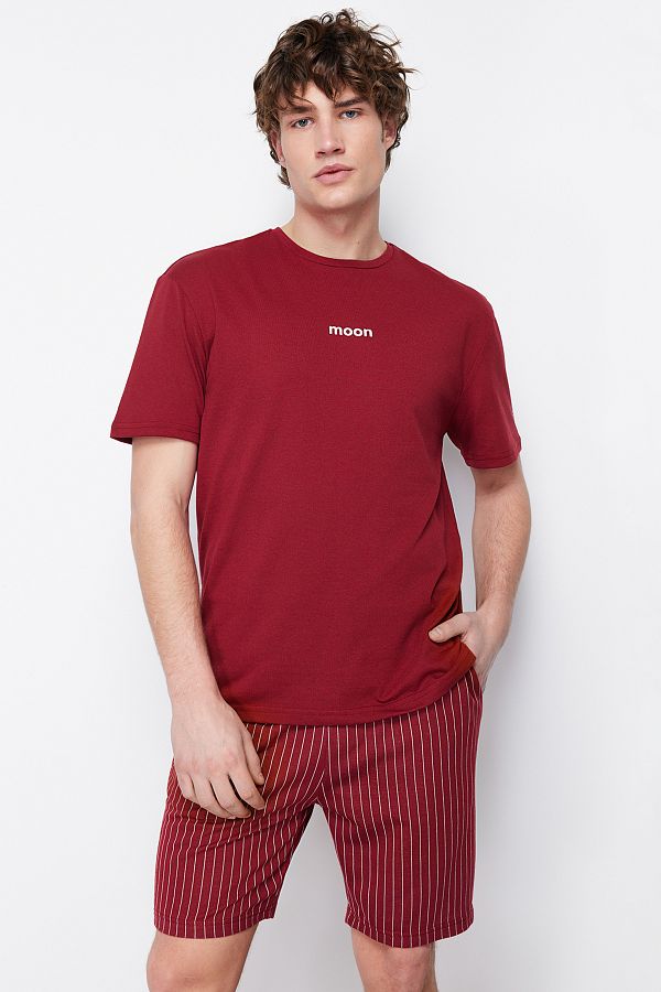 Kolekcia Trendyol-Súprava letného pyžama Claret Red Regular Fit so šortkami THMSS21PT1005 1