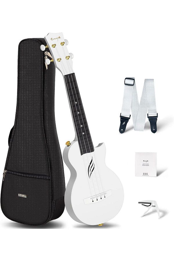 EnYa-NOVA Mini White Ukulele Acoustic, for Beginners, Case, Strap, Capo and Spring Starter Kit 1