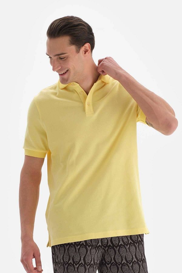 Dagi-Light Yellow Pique Polo Neck T-shirt 1