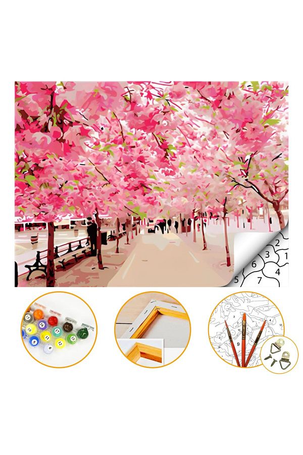 Talehobby-Spring Floral Painting Set - 60x75cm with Pulley Stretch, Numbers and Brushes Included 1