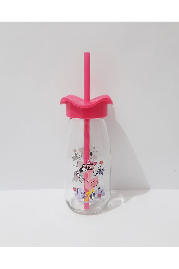 renkli çiçekler-Milk Bottle with Straw Milk Meye Juice Bottle for Kids 250ml Cartoon Pattern Bottle 1