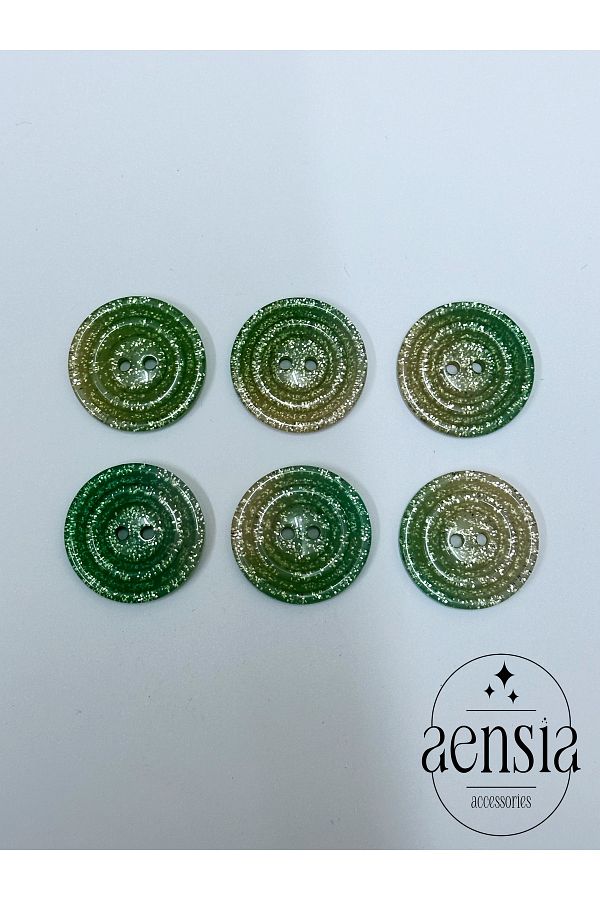 aensia-Green-Light Yellow Ombre Inside Glittered Button Polyester Button Flat 2 Holes Coat Button (2.54cm) - Pack of 6 1