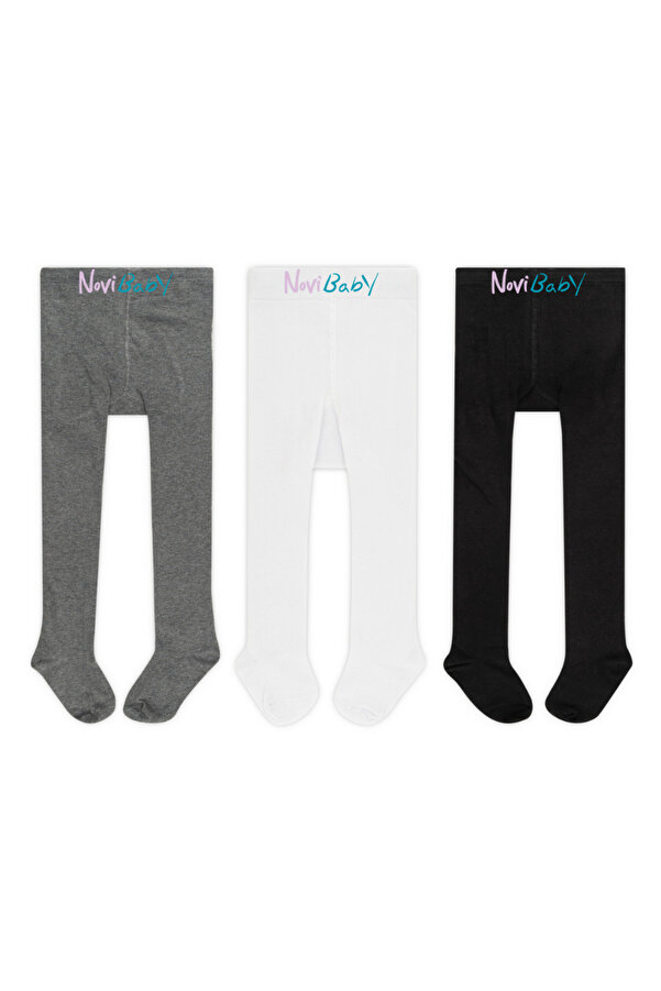 Novibaby 3'lü Bebek Pamuklu Külotlu Çorap, Çocuk Yenidoğan Pamuk Kız Erkek Okul Çorabı, Beyaz Ekru Pembe Vs.