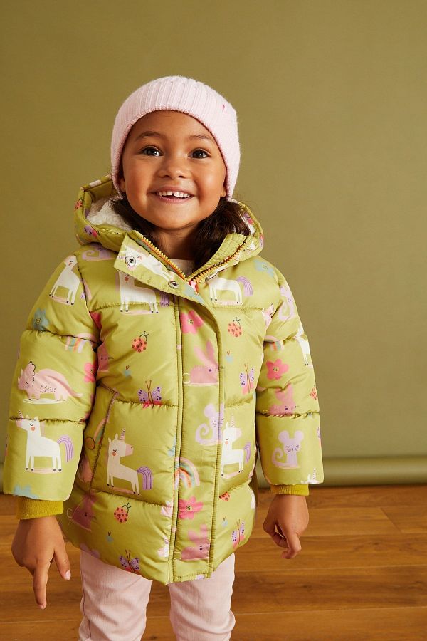 Next Baby Unicorn Patterned Full Fleece Lined Hooded Water Resistant Coat Trendyol