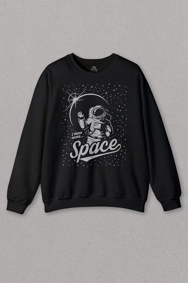 so cool Unisex Black Sweatshirt Science I Need More Space Space Cosmos Astronaut Galaxy Printed Sweat Trendyol