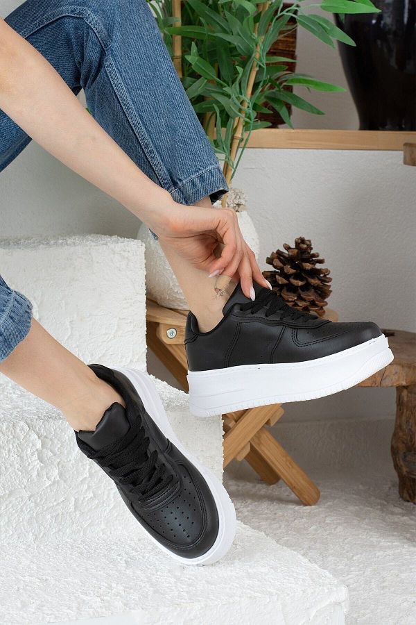 merShoes Black White Women s Sneaker Laced Comfortable Thick High Sole Sports Shoes 451 Trendyol