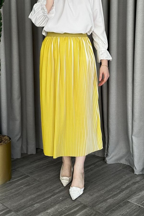 Yellow striped pleated skirt outlet