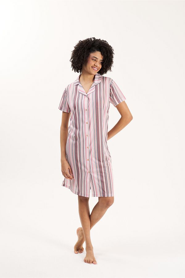Yeni İnci-SHIRT COLLAR STRIPED VISCOSE WOMEN'S NIGHTWEAR 1