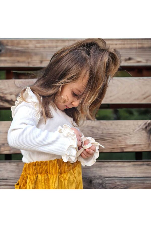 BEBEĞİME ÇORAP Kolları Fırfırlı Fitilli Kız Bebek -Kız Çocuk Bluz