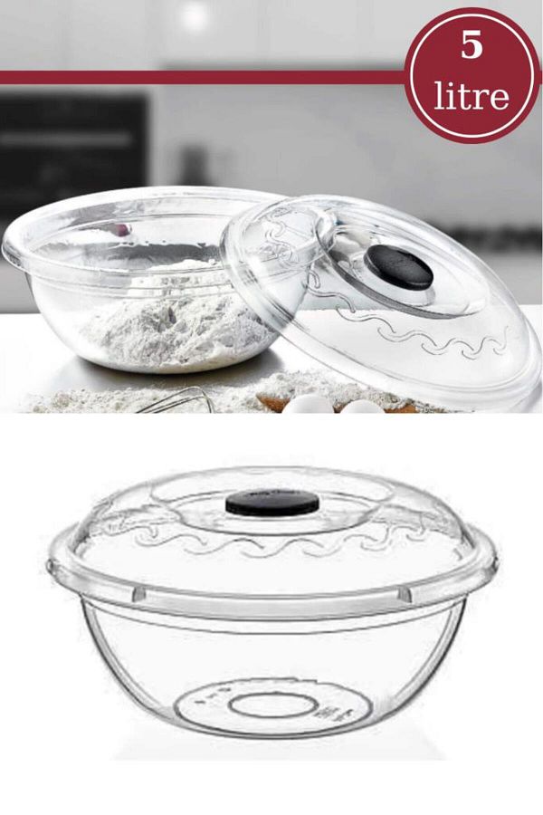 Flora-Transparent Lid Dough Sage 5 Lt, Flour Box, Multi-Purpose Kneading Storage Container 1