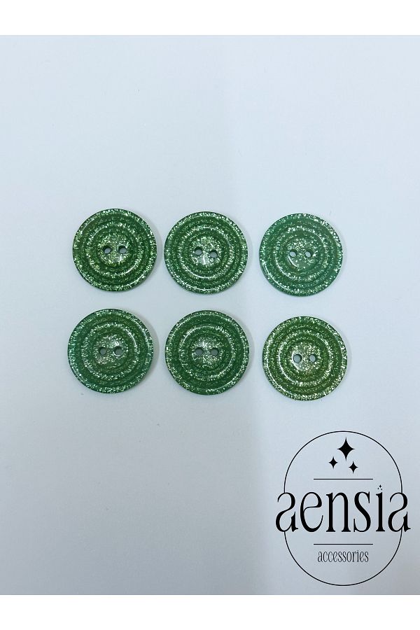 aensia-Green Glitter Inside Shiny Plain Two Hole Button Polyester Button Coat Jacket Button (2.54cm) - Pack of 6 1