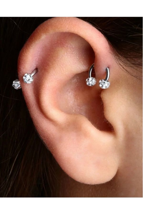 k r k r Bijuteri 4 PIECE Crystal stone cartilage lip nose septum tragus piercing Trendyol