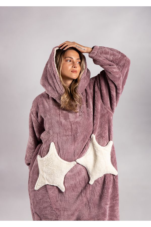 SEAMOUNT Welsoft Fleece Plush Hooded Long Unisex Dressing Gown with Star Pockets Robe Trendyol