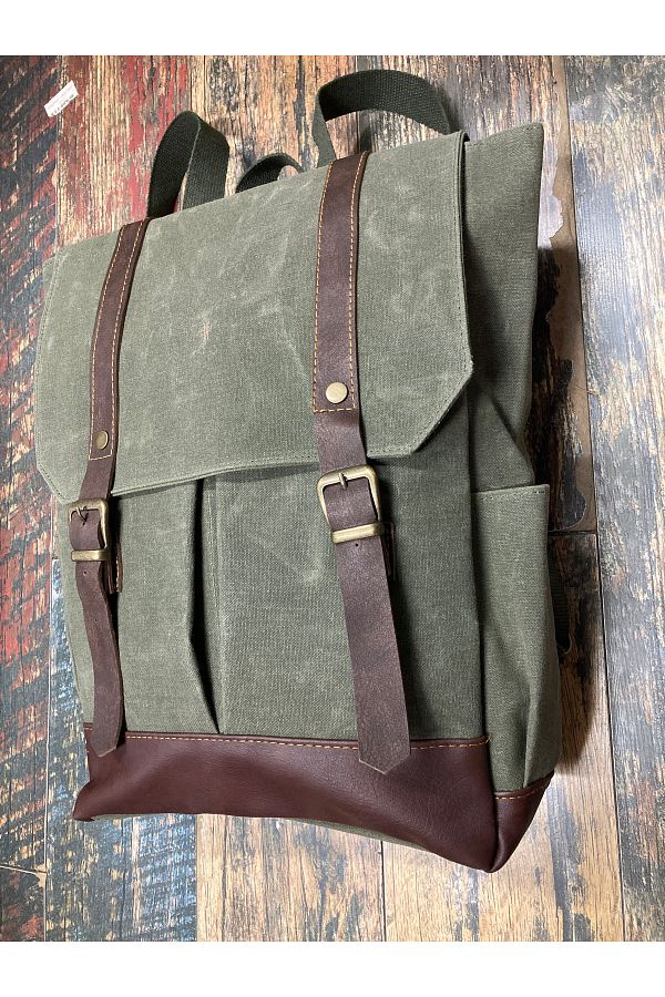 Waxed canvas leather backpack deals