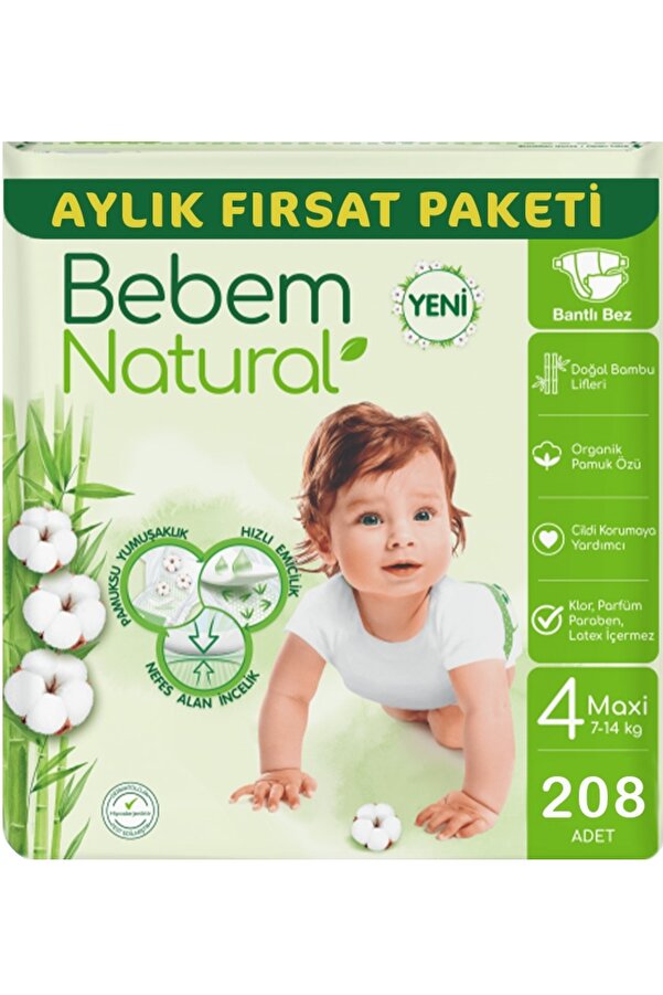 Bebem Natural Bebek Bezi Ultra Fırsat Paketi Maxi 4 No 104 X 2