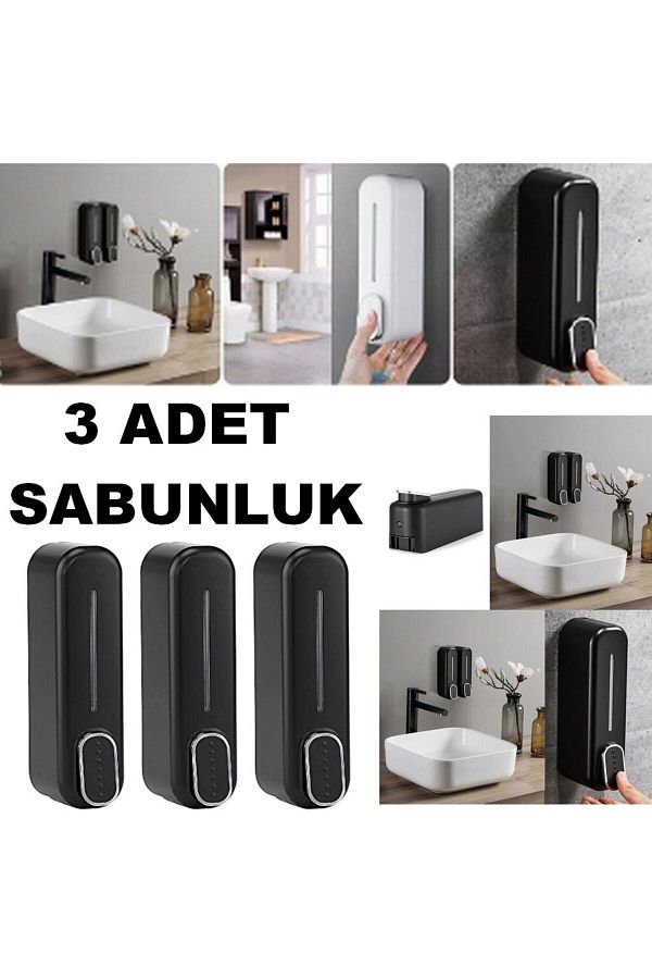 mrtbilisim-Dozator de săpun de baie montabil pe perete 350 ml Șampon montat Sticlă de săpun lichid Dispenser de săpun 3 buc 1