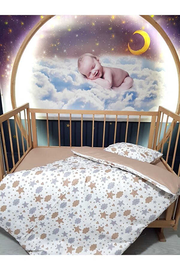 bebek_iklimi 5 Parça Bebek Uyku Seti Kahve - Bulut Yıldız Desenli (HER ÖLÇÜYE UYGUNDUR - AYRINTILAR AÇIKLAMADA)