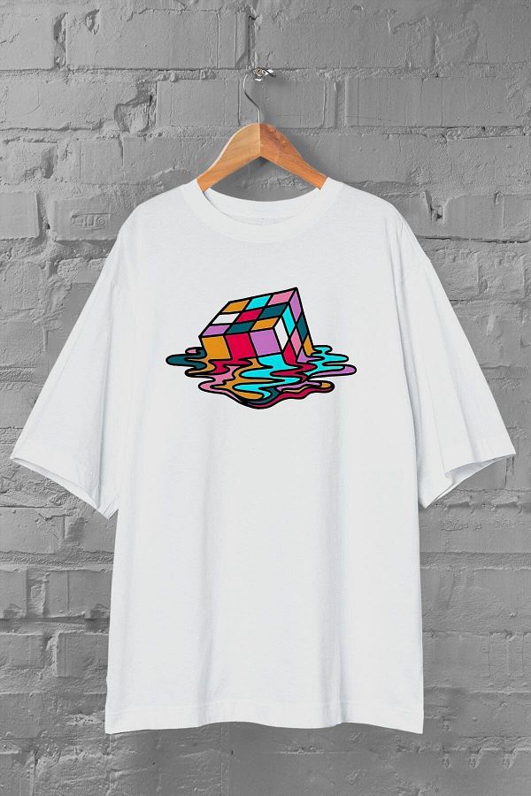 Pisa Art-Melting Rubik's Cube Printed Unisex White Oversize Tshirt 1