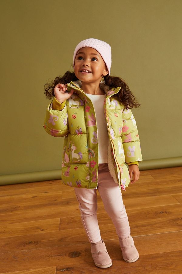 Next Baby Unicorn Patterned Full Fleece Lined Hooded Water Resistant Coat Trendyol