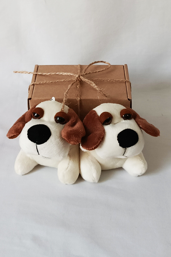 dudu kids Kraft Kutulu 2 Adet Peluş Beyaz Tombik Köpekli Anahtarlık 8 cm - Doğum Günü - Çanta Süsü - Oyuncak