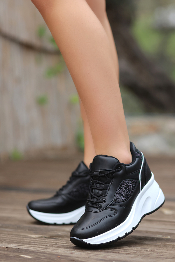 LEYDİ SHOES-Napoli Black White Sole Women's Sports Shoes 1